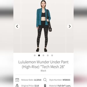 Lululemon Wunder Under High-Rise * Tech Mesh 28" Sz4 Black